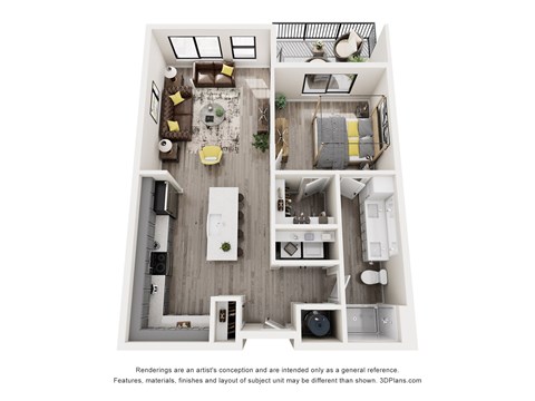 Floor plan for 1 bed, 1 bath, 856 sqft